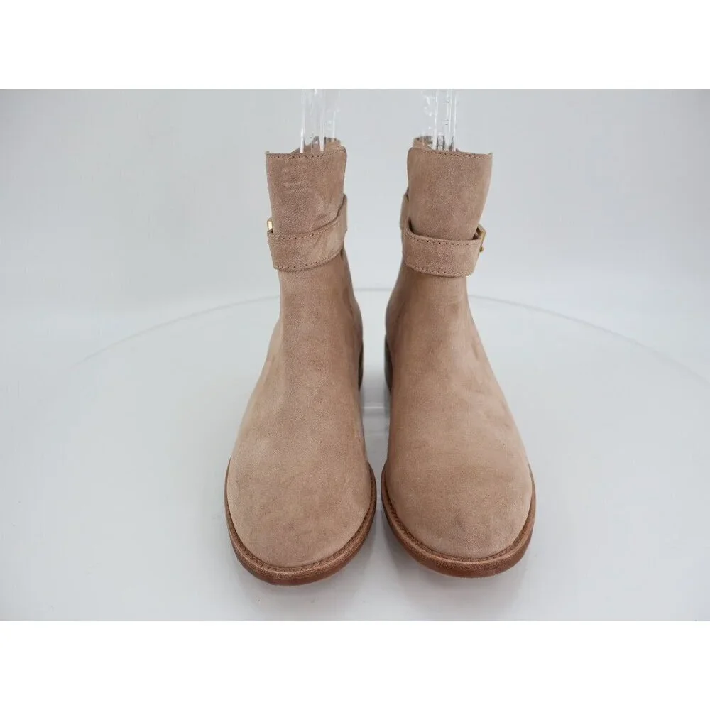 Tory Burch Women's Brooke Booties Size 5.5 Beige Suede Block Heel Boot
